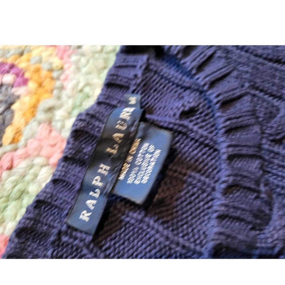 Vintage Ralph Lauren Cable Knit Crew Sweater Cotton Blue Women's Medium - Picture 3 of 3